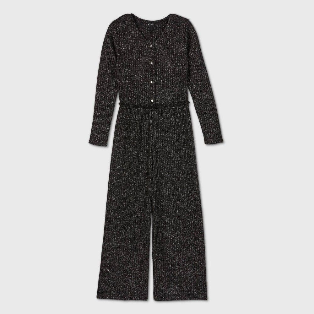 Art Class Girls Black Romper HenLey Jumpsuit Rib Knit New Size S 6/6X